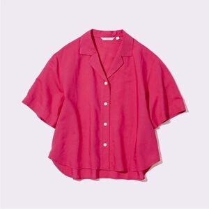 UNIQLO LINEN BLEND OPEN COLLAR SHIRT in Pink size XXL